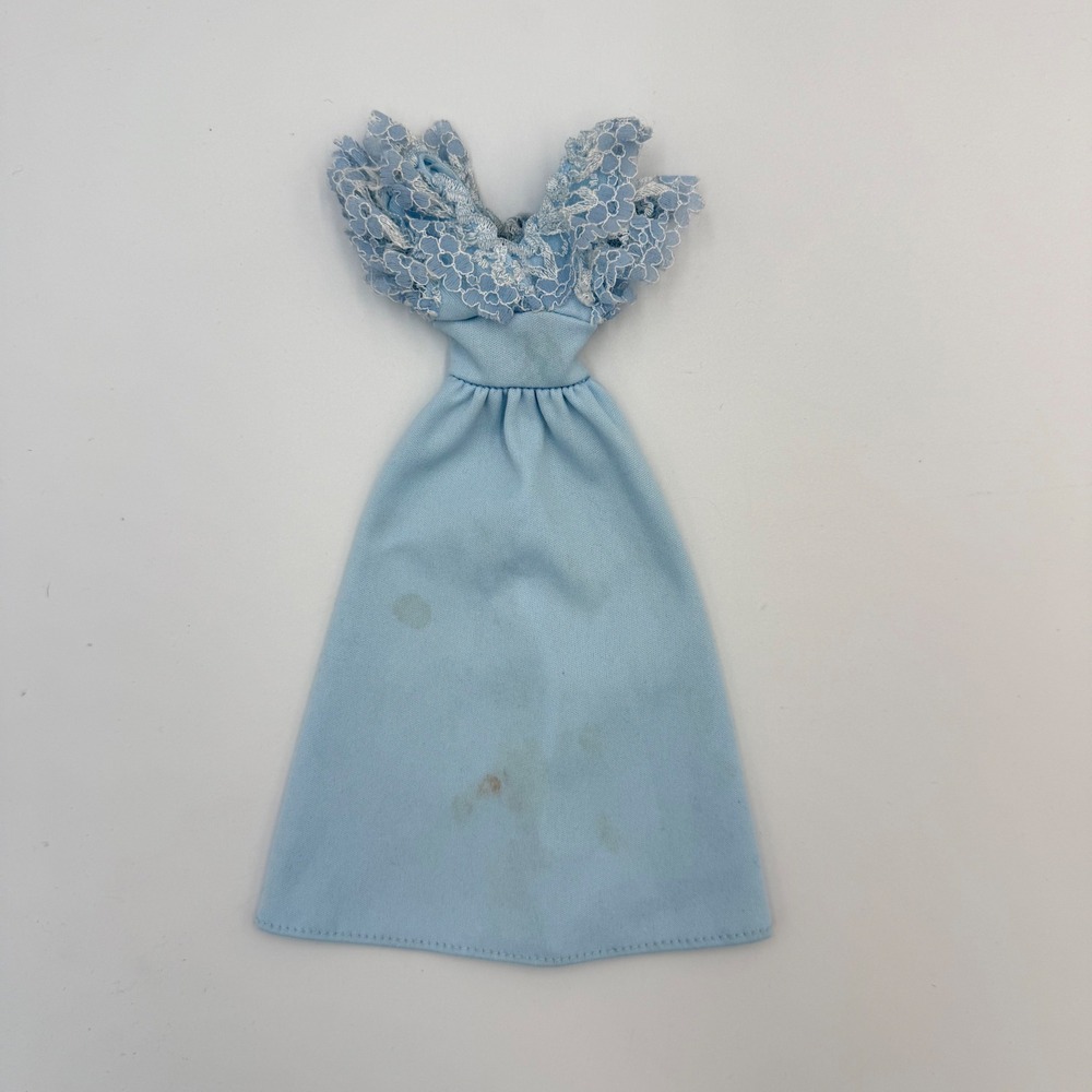Vintage Barbie Clone Dress Light Blue with Floral Lace Sleeves | 1960s‎ Era